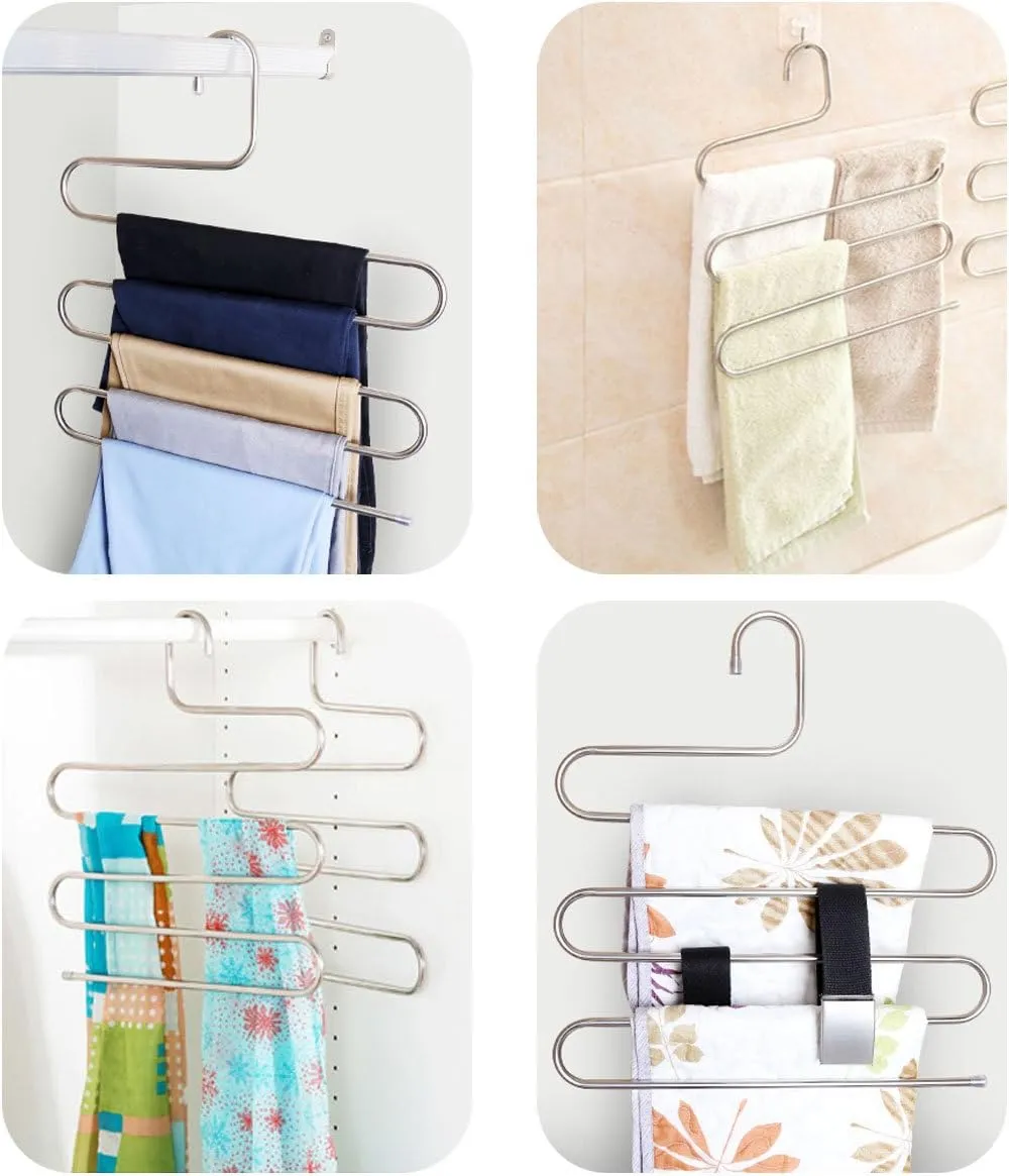 New 8-Pack Pants Hangers S-Shape Stainless Steel Space Saving Closet Clothes Organizer Jeans Scarves