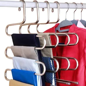 New 8-Pack Pants Hangers S-Shape Stainless Steel Space Saving Closet Clothes Organizer Jeans Scarves