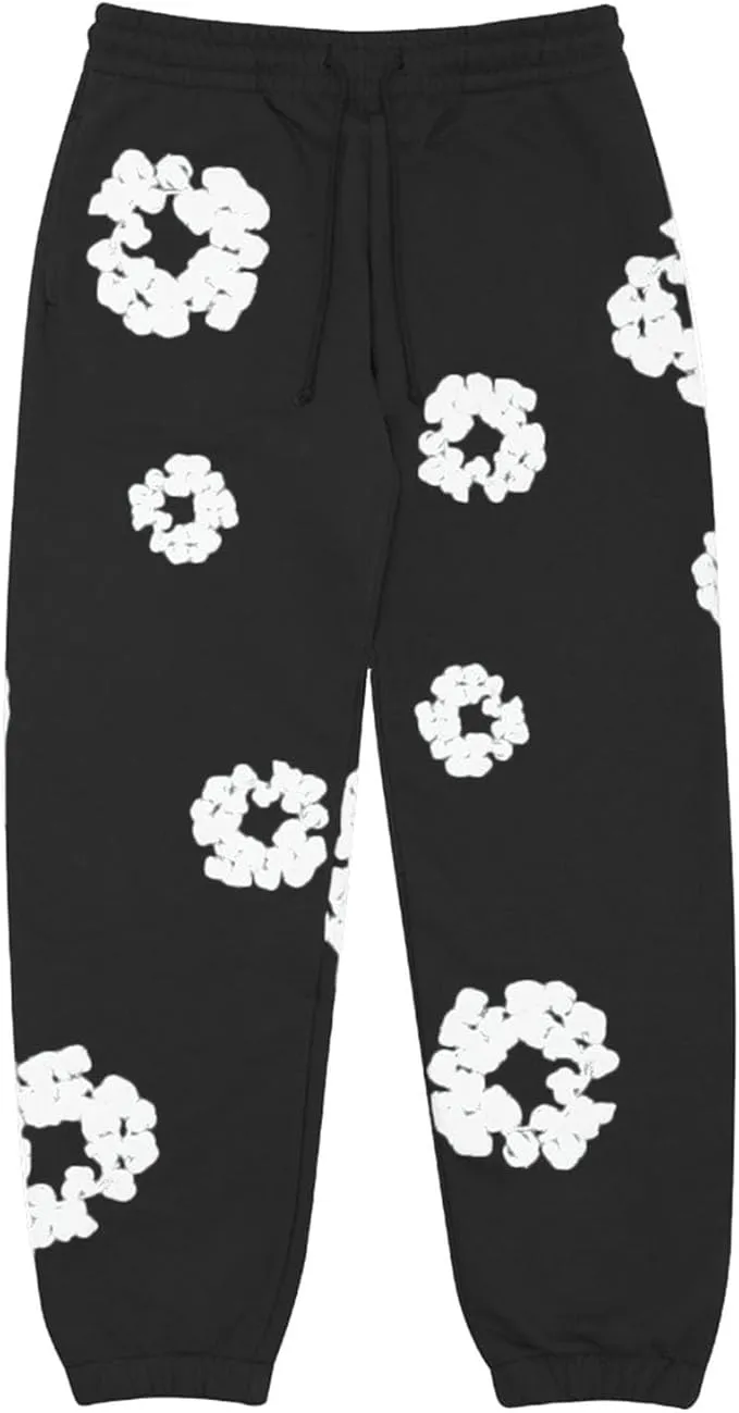 New Fit like an XL Mens Sweatpants Y2k Track Pants Flower Print Harajuku Gothic Streetwear Jogging Pants Hip Hop Graphic Vintage Sweat Pants