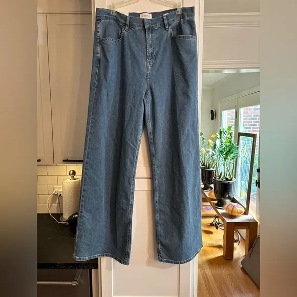 new Frame Le slim palazzo wide leg denim trouser in melody medium wash