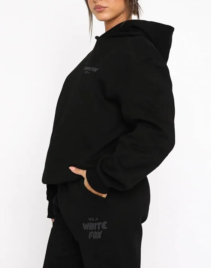 NEW Hoodie and Sweatpants for Women Hip Hop Long Sleeve Hoodies Pant Joggers Set Casual Fleece Hooded Tracksuit, Black, Sz S