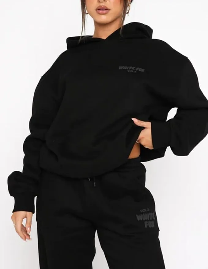 NEW Hoodie and Sweatpants for Women Hip Hop Long Sleeve Hoodies Pant Joggers Set Casual Fleece Hooded Tracksuit, Black, Sz S
