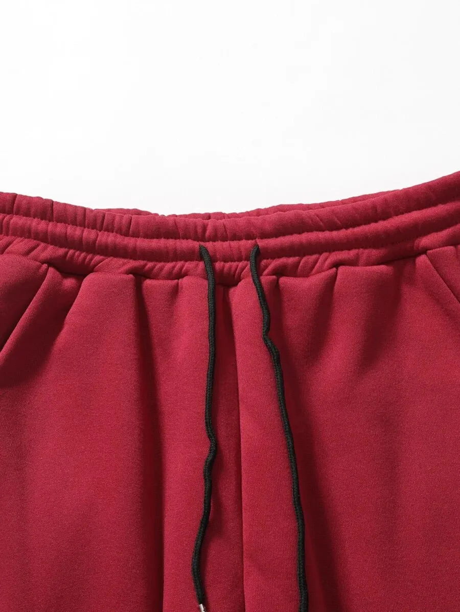 New Shein Men Letter Graphic Colorblock Kangaroo Pocket Drawstring Hoodie & Sweatpants Sz M!