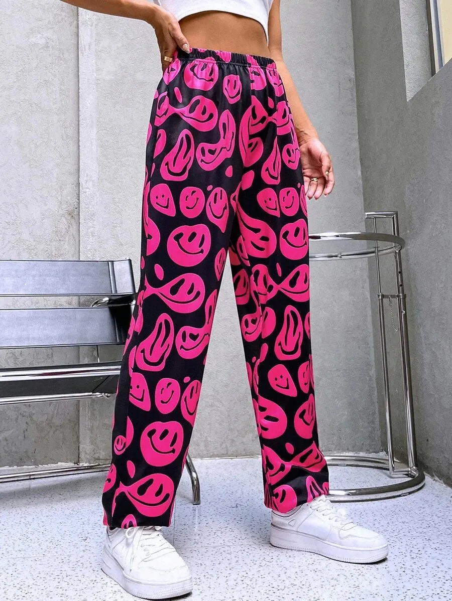 New Women's Shein Allover Expression Print Sweatpants, Sz S! Super comfortable fabric, over-sized look! Rated 4.81 out of 5 stars!