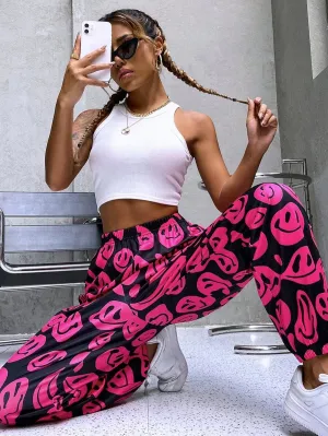 New Women's Shein Allover Expression Print Sweatpants, Sz S! Super comfortable fabric, over-sized look! Rated 4.81 out of 5 stars!