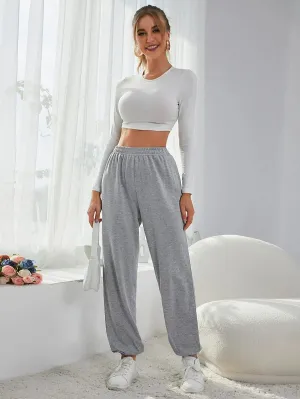 New Women's Shein Elastic Waist Solid Sweatpants in Grey, Sz M! Rated 4.84 out of 5 stars! "Fits true, so comfy"