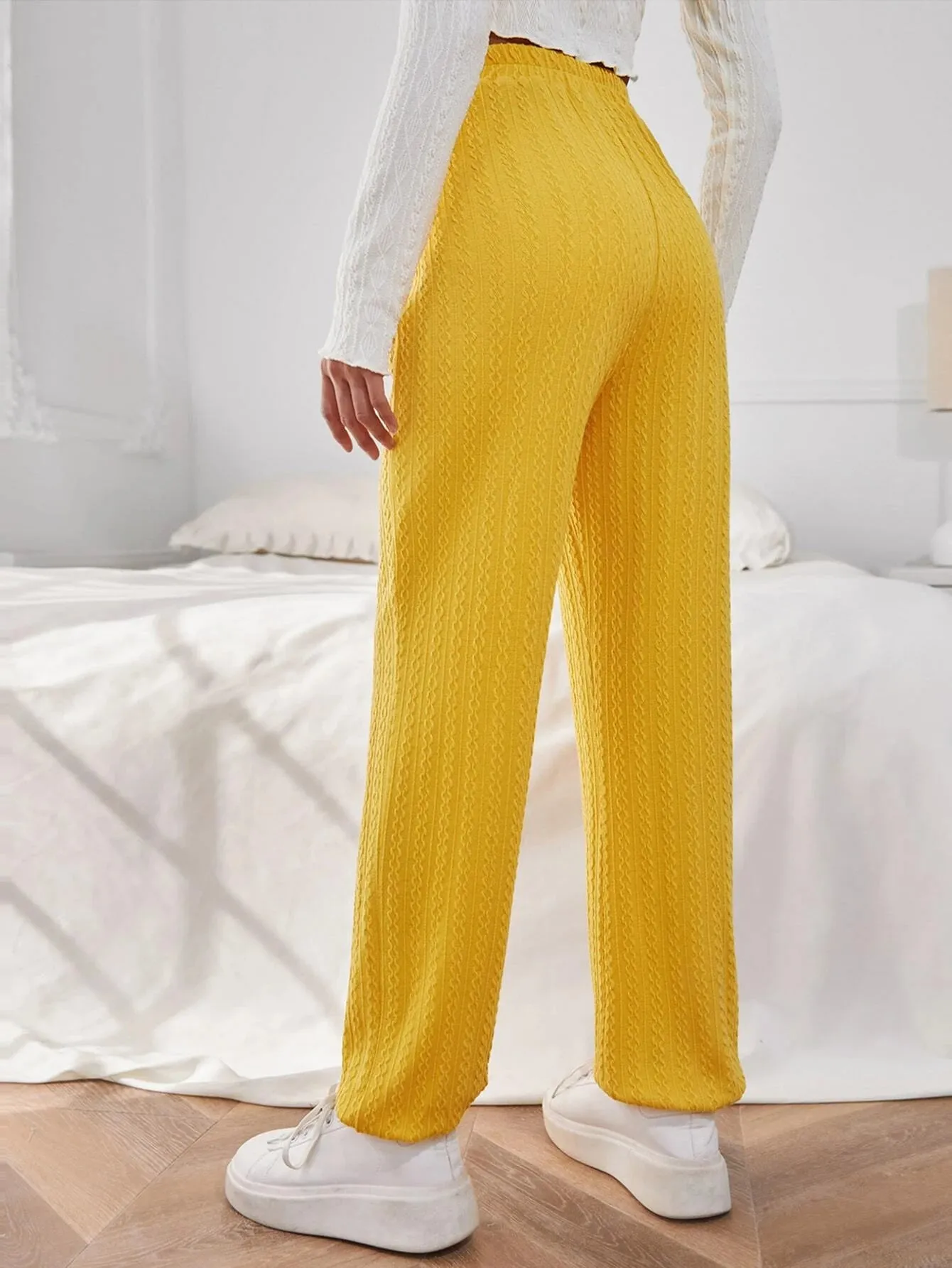 New Women's SHEIN Elastic Waist Solid Textured Sweatpants! Sz L! Rated 4.71 out of 5 stars! Fits True
