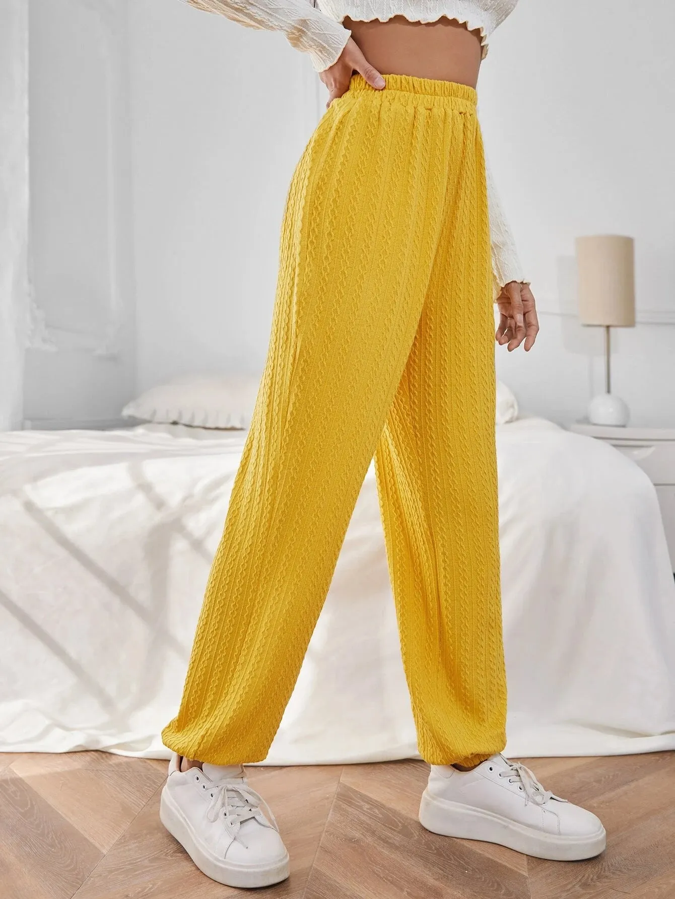 New Women's SHEIN Elastic Waist Solid Textured Sweatpants! Sz L! Rated 4.71 out of 5 stars! Fits True