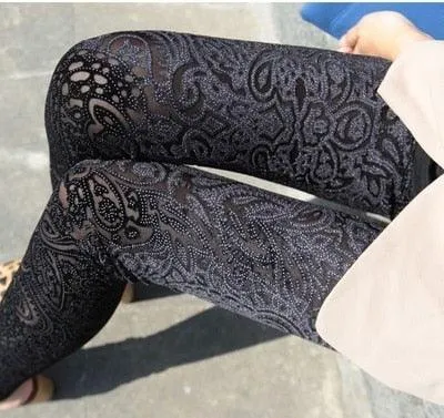 Nine-Minute Bud Silk Pants with Hollow Out Net Yarn Design - Stylish
