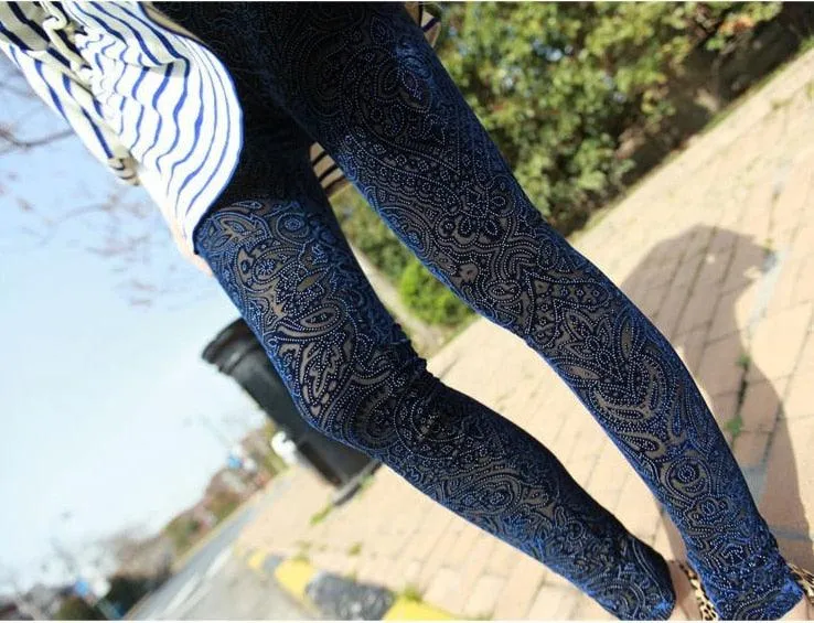 Nine-Minute Bud Silk Pants with Hollow Out Net Yarn Design - Stylish