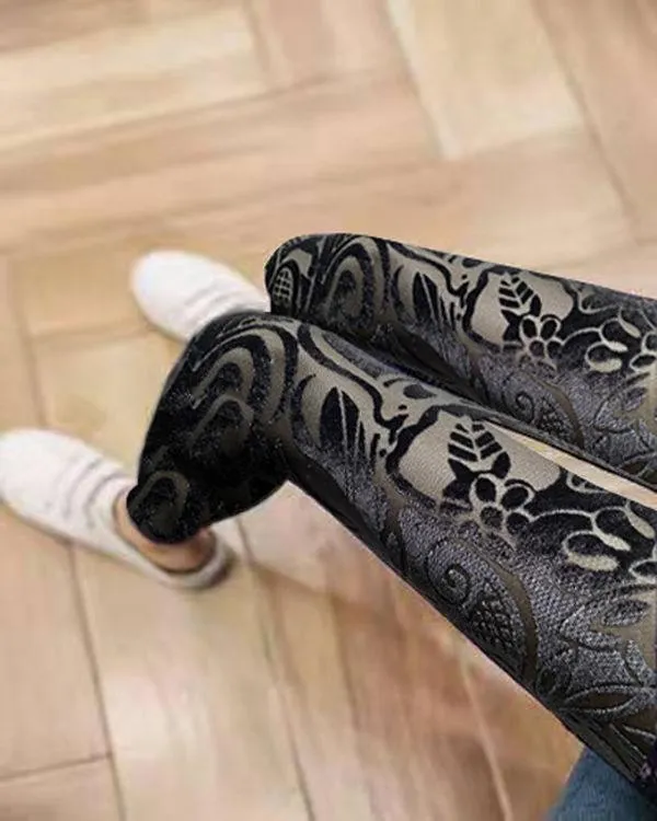 Nine-Minute Bud Silk Pants with Hollow Out Net Yarn Design - Stylish