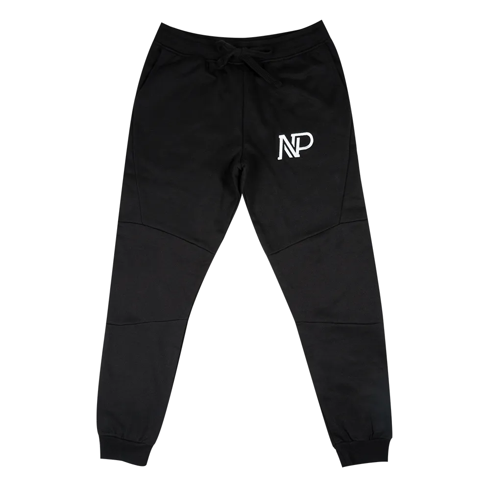 NP Embroidered Men's Panelled Jogger - Black