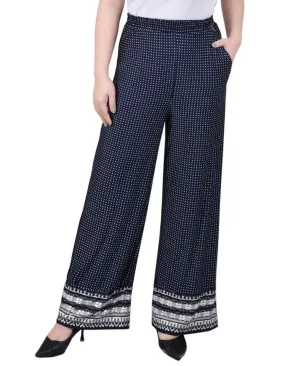 Ny Collection Womens Petites Jersey Polka Dot Wide Leg Pants PITP0340B