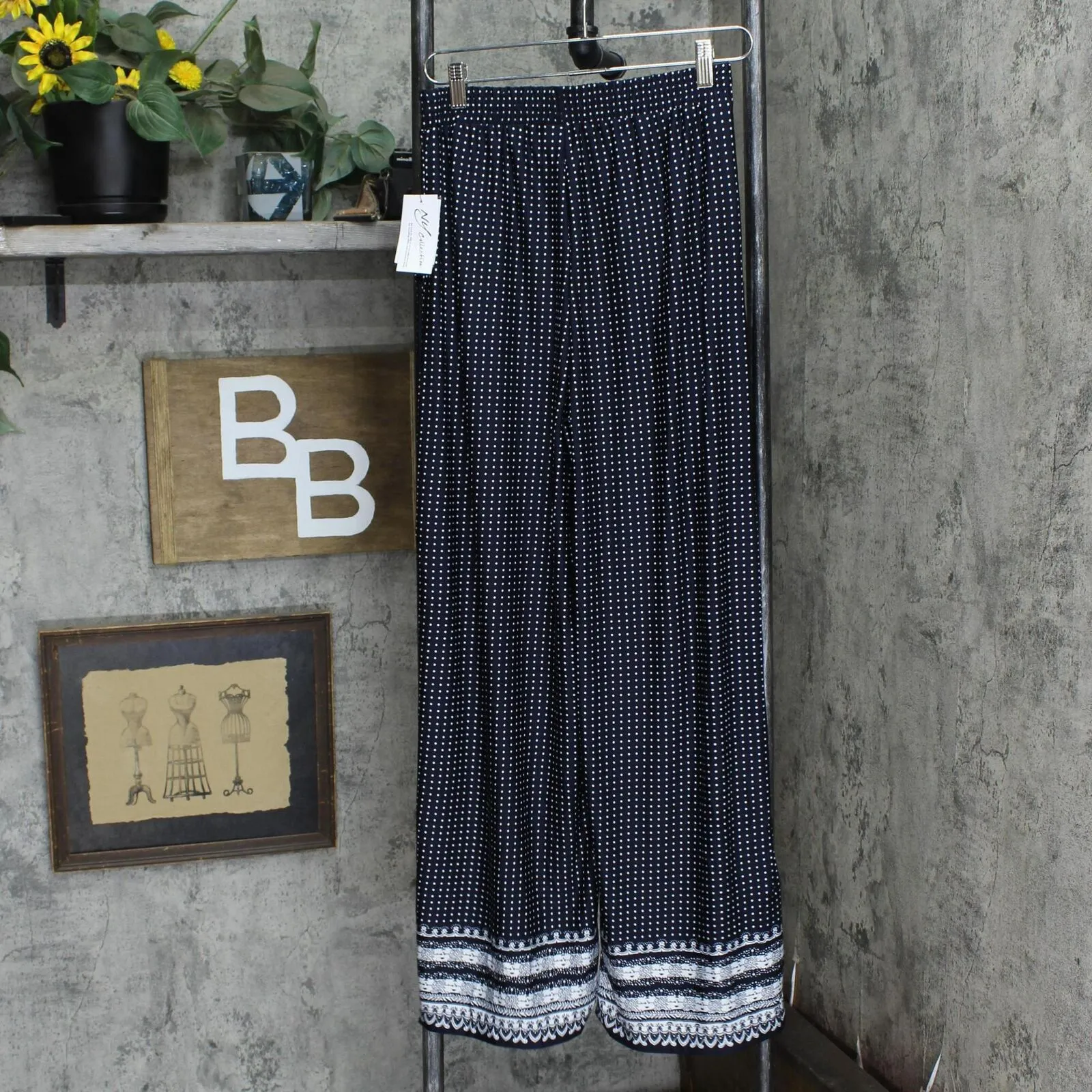 Ny Collection Womens Petites Jersey Polka Dot Wide Leg Pants PITP0340B