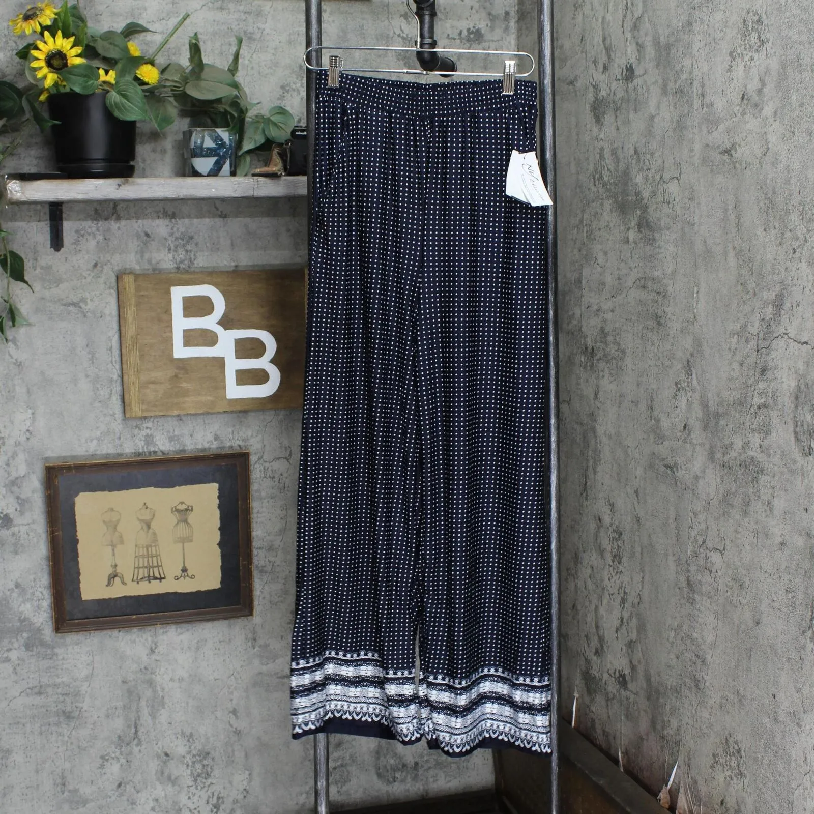 Ny Collection Womens Petites Jersey Polka Dot Wide Leg Pants PITP0340B
