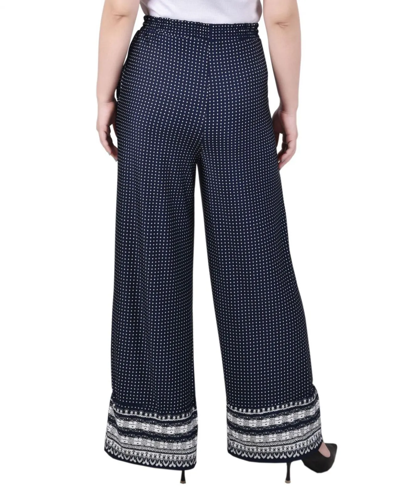 Ny Collection Womens Petites Jersey Polka Dot Wide Leg Pants PITP0340B