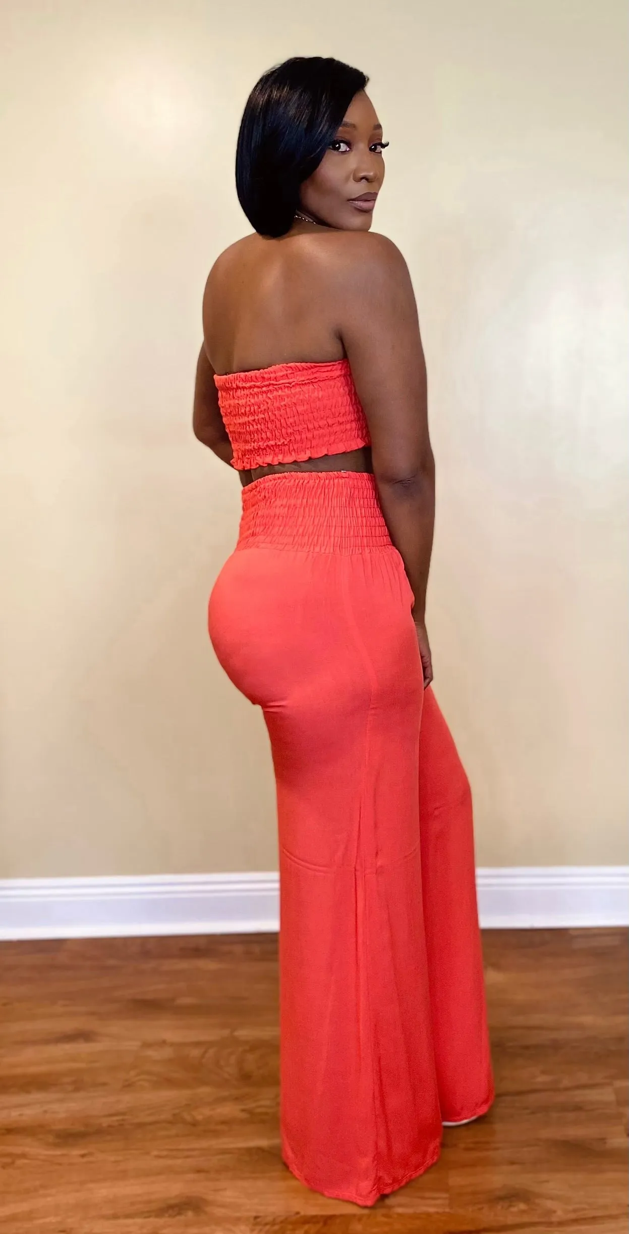 OFF TO PARADISE PANTS SET (CORAL)