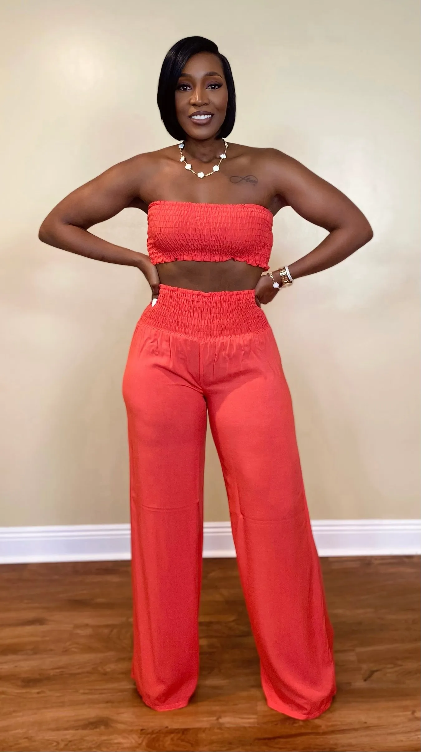 OFF TO PARADISE PANTS SET (CORAL)