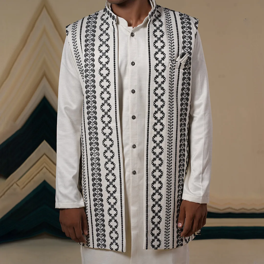 Off White Corduroy ThreadWork  Embroidery