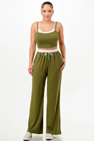 Olive Green Tank Top And Sweatpants Set