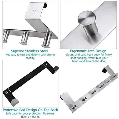 Over the Door Hook Hanging Towel Rack - 18/8 Stainless Steel Multiple Use Z Shaped Hanging Over Door Hooks Use for Kitchen, Bathroom, Bedroom, Office, Cabinet Door (6 Hook)