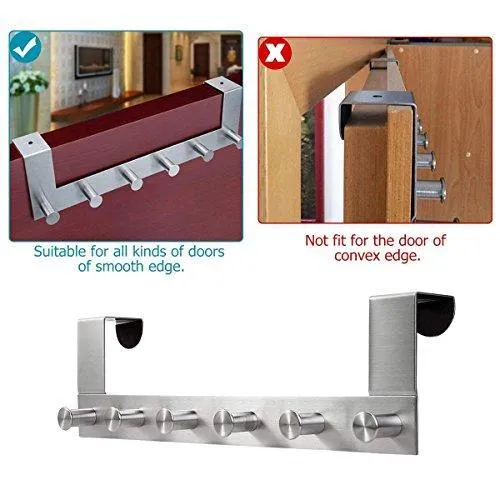 Over the Door Hook Hanging Towel Rack - 18/8 Stainless Steel Multiple Use Z Shaped Hanging Over Door Hooks Use for Kitchen, Bathroom, Bedroom, Office, Cabinet Door (6 Hook)