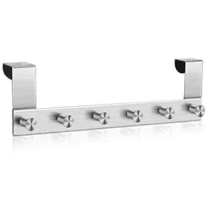 Over the Door Hook Hanging Towel Rack - 18/8 Stainless Steel Multiple Use Z Shaped Hanging Over Door Hooks Use for Kitchen, Bathroom, Bedroom, Office, Cabinet Door (6 Hook)