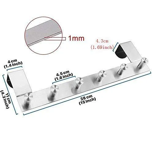 Over the Door Hook Hanging Towel Rack - 18/8 Stainless Steel Multiple Use Z Shaped Hanging Over Door Hooks Use for Kitchen, Bathroom, Bedroom, Office, Cabinet Door (6 Hook)