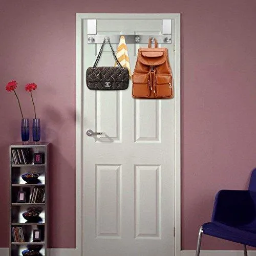 Over the Door Hook Hanging Towel Rack - 18/8 Stainless Steel Multiple Use Z Shaped Hanging Over Door Hooks Use for Kitchen, Bathroom, Bedroom, Office, Cabinet Door (6 Hook)