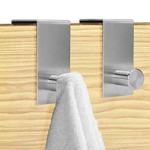 Over The Door Hooks Hanger Towel Rack - 18/8 Stainless Steel Multiple Use Z Shaped Hanging Over Door Hooks Use for Kitchen, Bathroom, Bedroom, Office, Cabinet Door Storage Organizer (2 Pack)