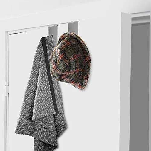 Over The Door Hooks Hanger Towel Rack - 18/8 Stainless Steel Multiple Use Z Shaped Hanging Over Door Hooks Use for Kitchen, Bathroom, Bedroom, Office, Cabinet Door Storage Organizer (2 Pack)