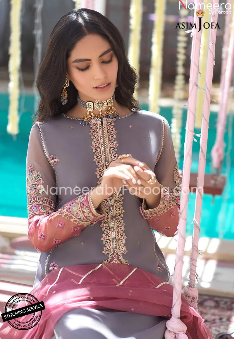 Pakistani Grey Eid Salwar Kameez Designer Dress #PN458
