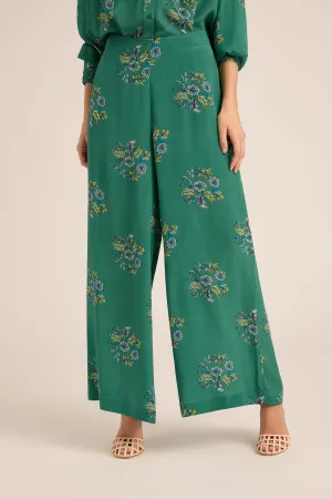 PALAZZO SILKY WREATH MINT PANTS