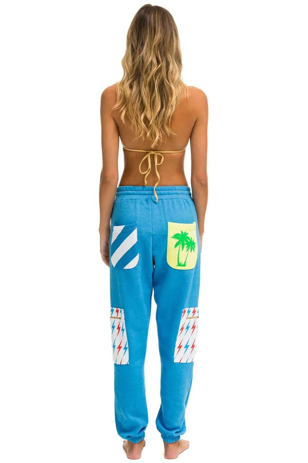 PALM BOLT STRIPE CARGO COLOR BLOCK SWEATPANTS - OCEAN // NEON YELLOW
