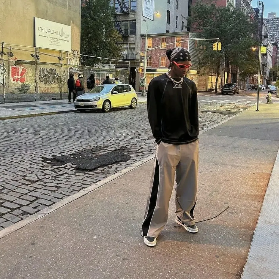Paneled Stripe Contrast Baggy Sweatpants