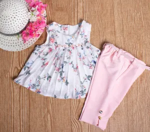 Pink Rose Set With Capri Pants