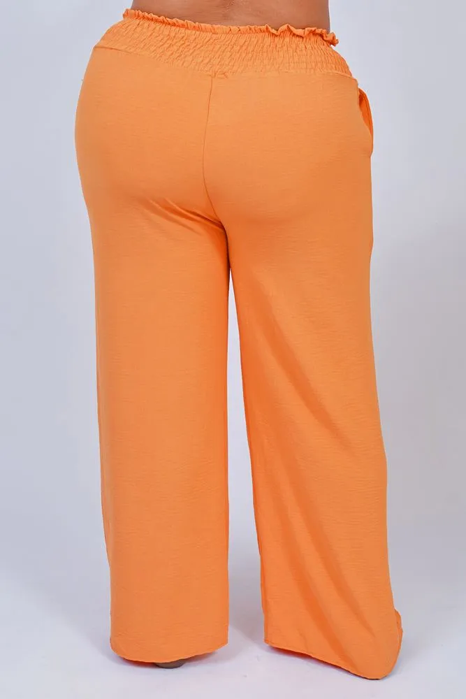 Plain Smocked High Waist Palazzo