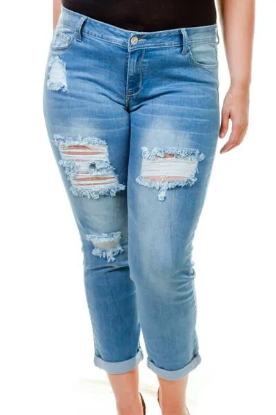 Plus Size Capri Rolled Denim Pants