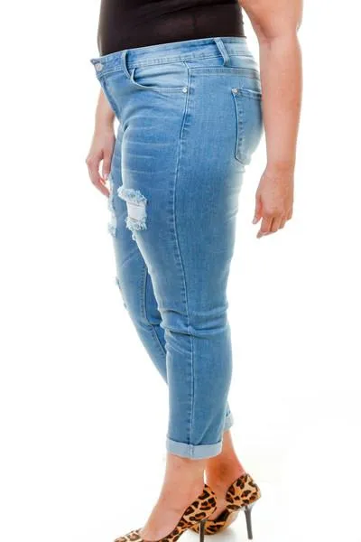 Plus Size Capri Rolled Denim Pants