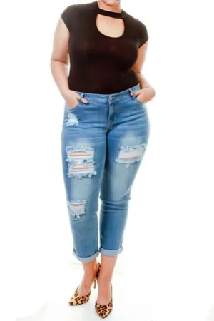 Plus Size Capri Rolled Denim Pants