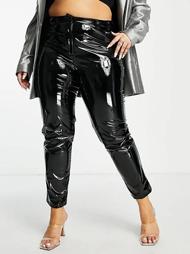 Plus Size Faux Latex Pencil Pants