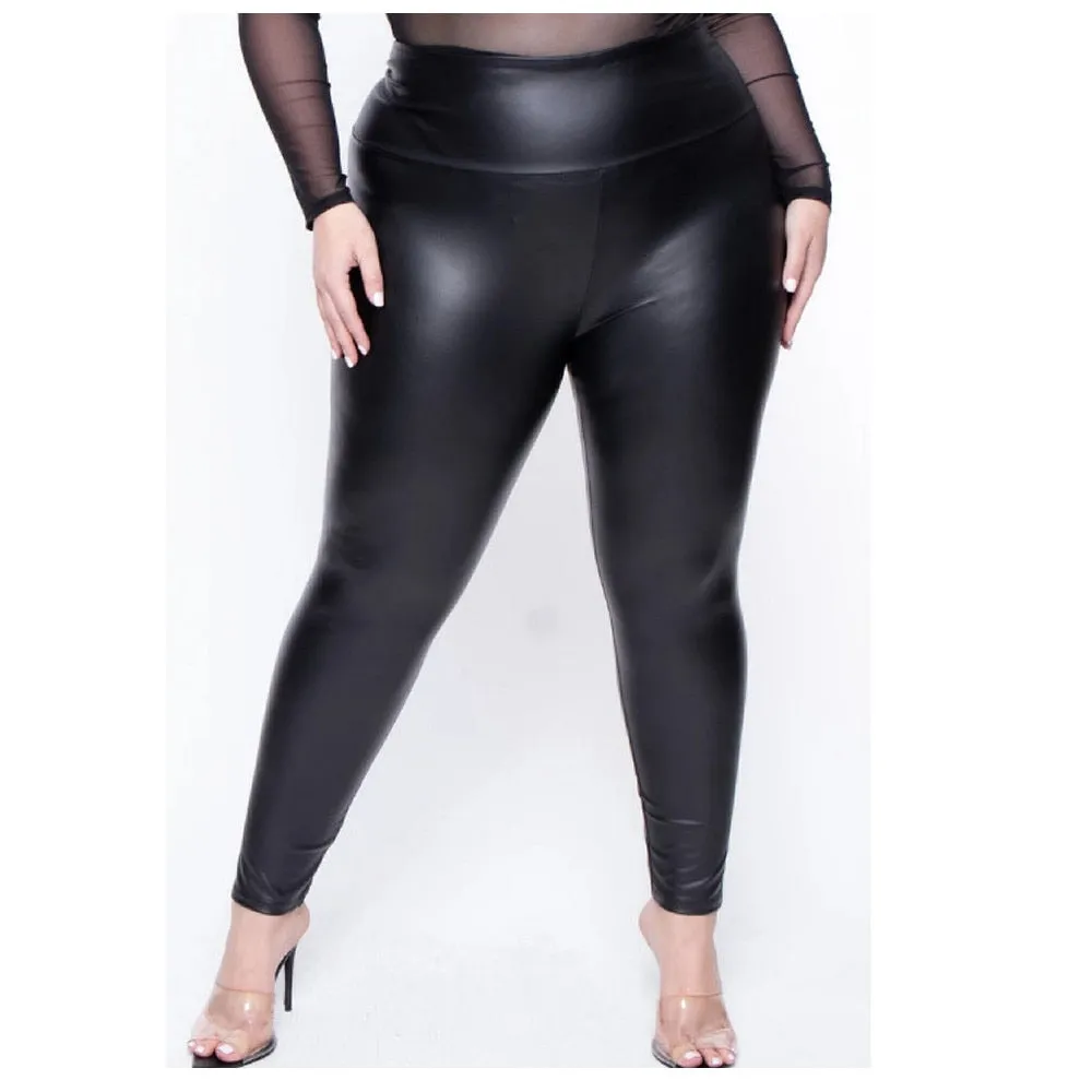 Plus Size Leather Super Stretchy Spandex Tummy Control Oversized Pants
