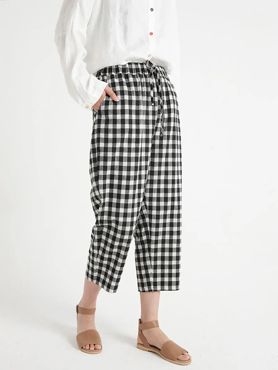Plus Size Plaid Casual Summer Women Loose Pants