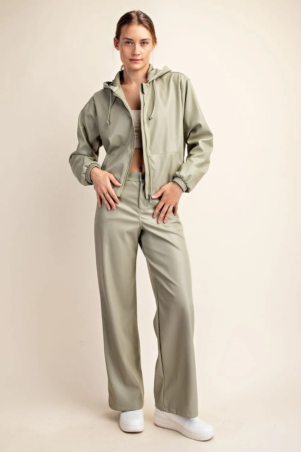 PLUS SIZE PU LEATHER STRAIGHT PANTS