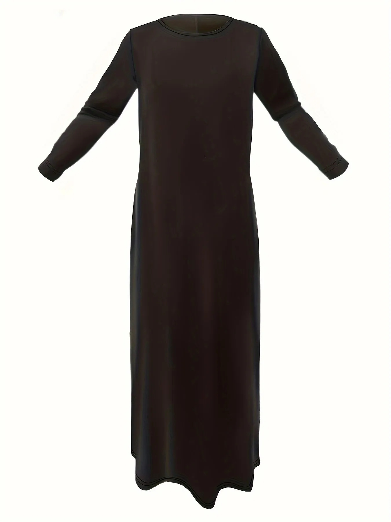 Plus Size Solid Color Dress, Casual Long Sleeve Crew Neck Maxi Dress, Women's Plus Size Clothing