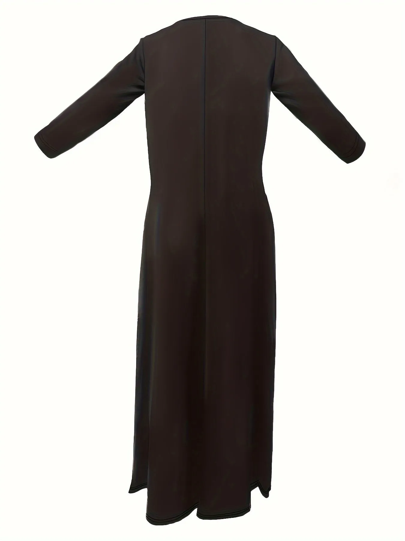 Plus Size Solid Color Dress, Casual Long Sleeve Crew Neck Maxi Dress, Women's Plus Size Clothing