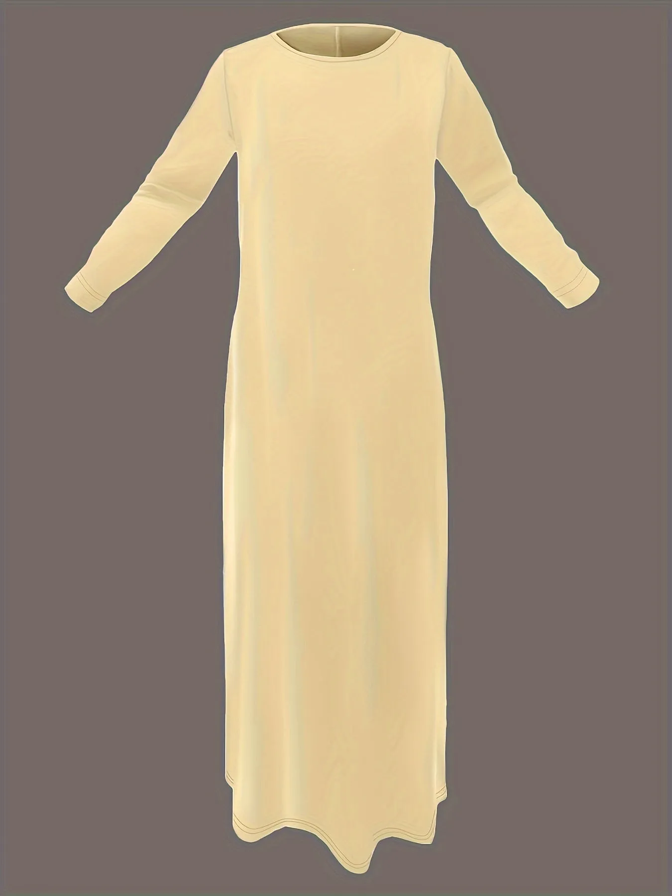 Plus Size Solid Color Dress, Casual Long Sleeve Crew Neck Maxi Dress, Women's Plus Size Clothing