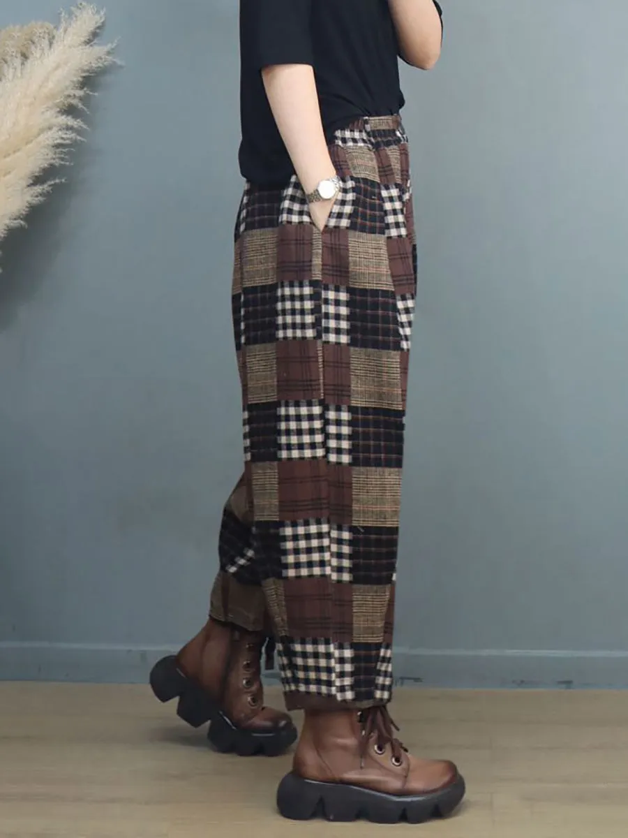 Plus Size Women Autumn Vintage Plaid Harem Pants
