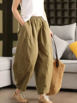 Plus Size Women Spring Casual Pure Color 100%Cotton Harem Pants