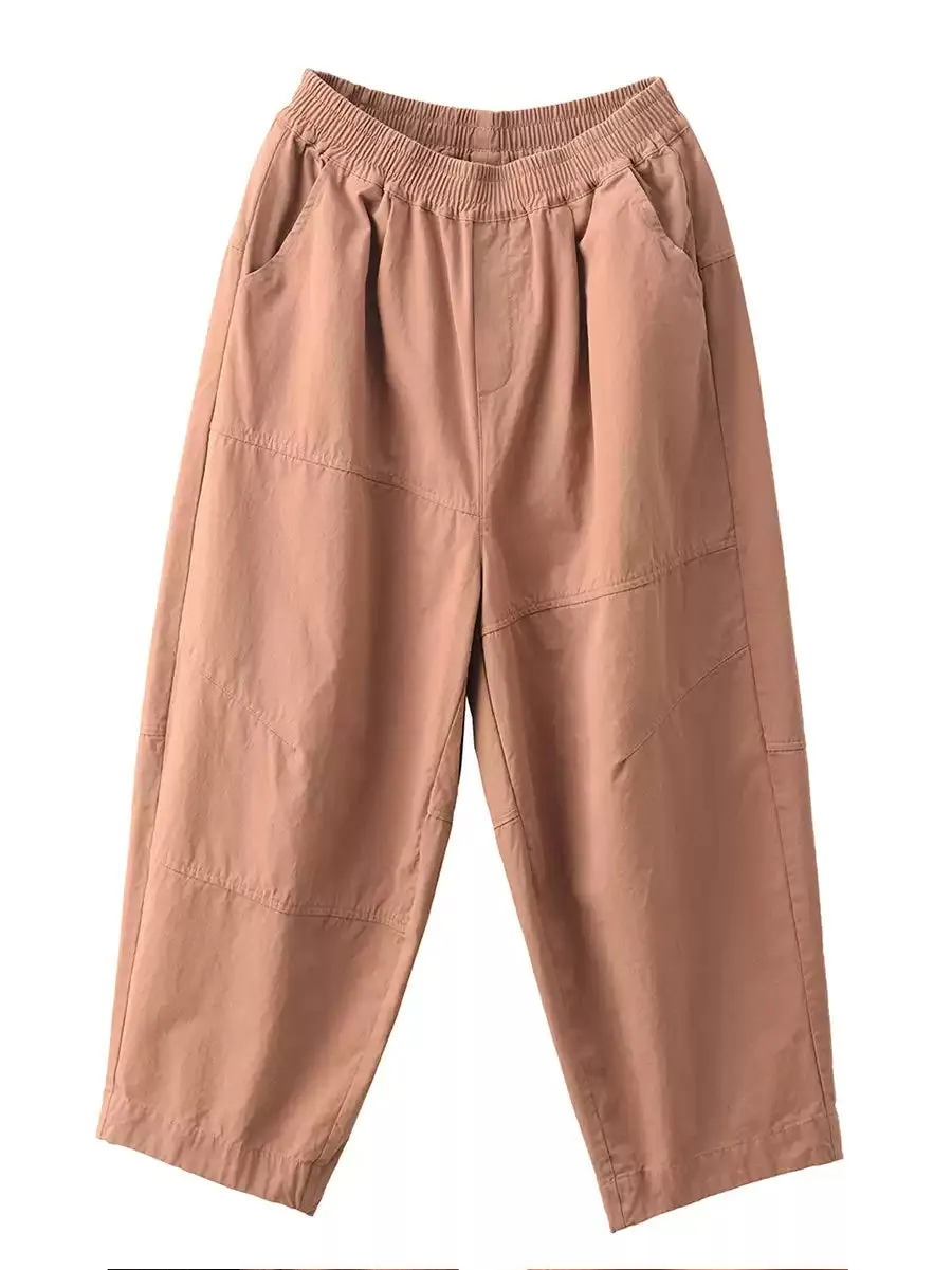 Plus Size Women Spring Casual Pure Color 100%Cotton Harem Pants